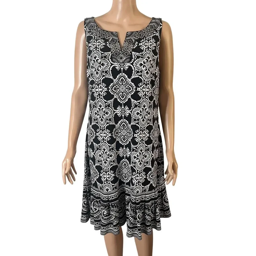 White House Black Market Dress Womens Large Black White Sleeveless Shift A-Line - Picture 10 of 11